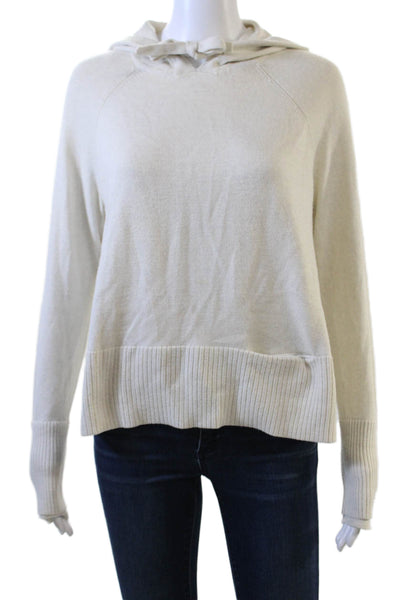 Athleta Women Pullover Hoodie Beige Drawstring Long Sleeve Solid Size S