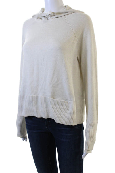 Athleta Women Pullover Hoodie Beige Drawstring Long Sleeve Solid Size S