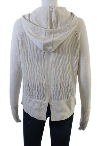 Athleta Women Pullover Hoodie Beige Drawstring Long Sleeve Solid Size S