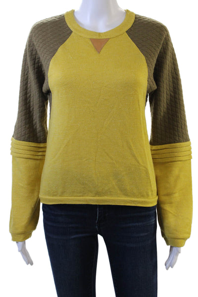 Charlotte Ronson Unisex Yellow Pullover Crew Neck Long Sleeve Army Size S