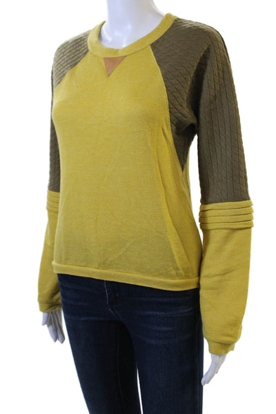 Charlotte Ronson Unisex Yellow Pullover Crew Neck Long Sleeve Army Size S