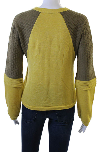 Charlotte Ronson Unisex Yellow Pullover Crew Neck Long Sleeve Army Size S