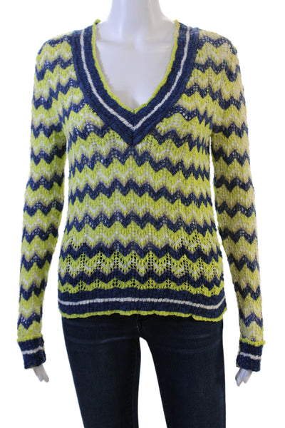 Charlotte Ronson Womens Dark Blue Geometric V-Neck Pullover Size S