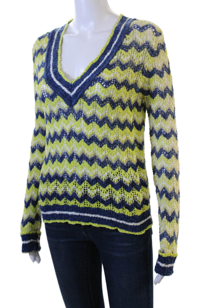 Charlotte Ronson Womens Dark Blue Geometric V-Neck Pullover Size S