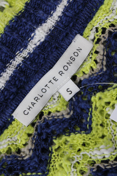 Charlotte Ronson Womens Dark Blue Geometric V-Neck Pullover Size S