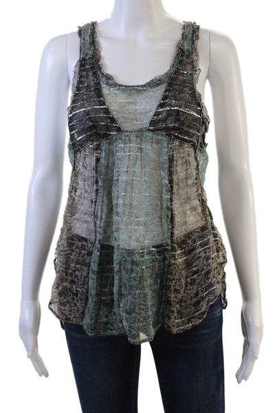 Isabel Marant Women Camisole Black Paisley Silk Lurex Sleeveless Size 1