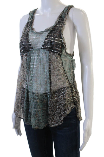 Isabel Marant Women Camisole Black Paisley Silk Lurex Sleeveless Size 1