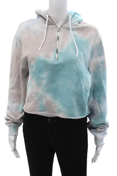 Cotton Citizen Women Henley Hoodie Light Blue Drawstring Long Sleeve Size S