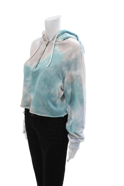 Cotton Citizen Women Henley Hoodie Light Blue Drawstring Long Sleeve Size S