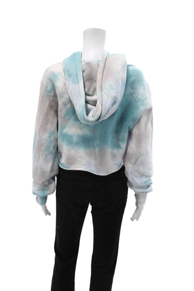 Cotton Citizen Women Henley Hoodie Light Blue Drawstring Long Sleeve Size S