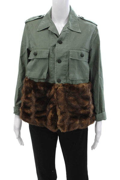 Harvey Faircloth Womens Military Jacket Green Cotton Button Size S