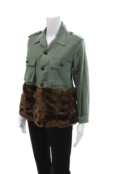 Harvey Faircloth Womens Military Jacket Green Cotton Button Size S