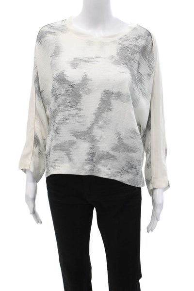 IRO Women Silk White Long Sleeve Crew Neck Blouse Size 38