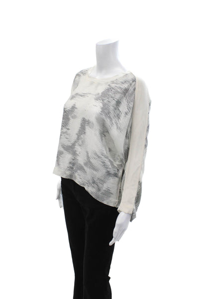 IRO Women Silk White Long Sleeve Crew Neck Blouse Size 38