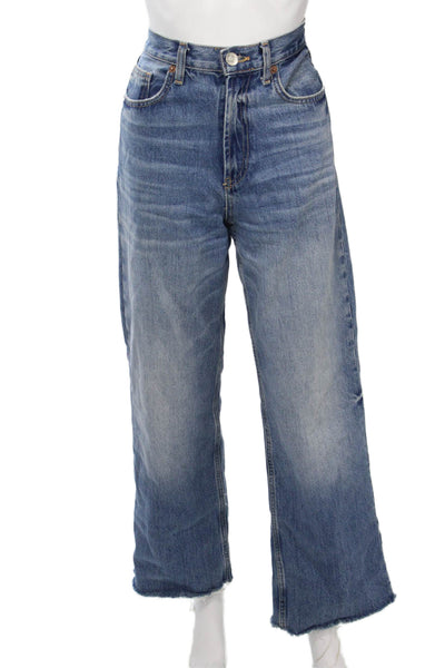Zara Womens Wide-Leg Jeans Blue High Rise Button Fly Size 2