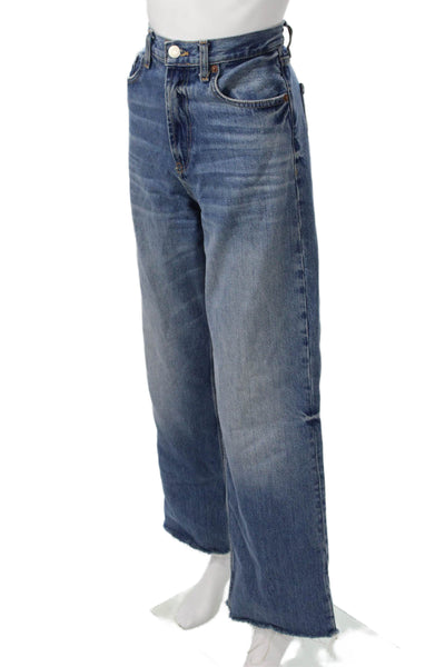 Zara Womens Wide-Leg Jeans Blue High Rise Button Fly Size 2