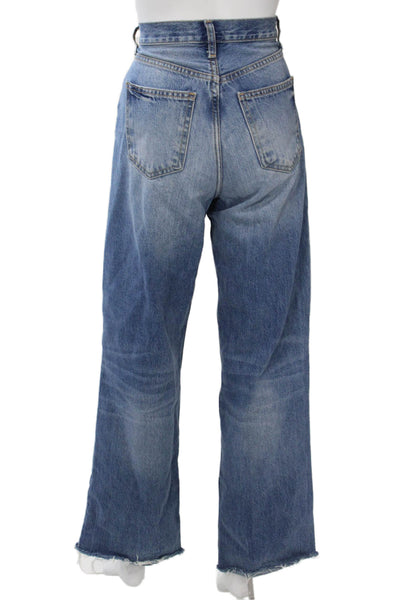 Zara Womens Wide-Leg Jeans Blue High Rise Button Fly Size 2