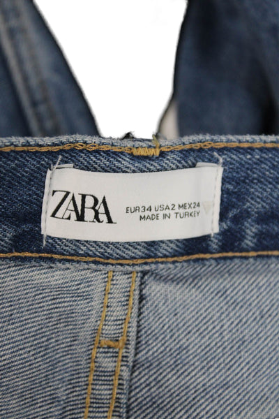 Zara Womens Wide-Leg Jeans Blue High Rise Button Fly Size 2