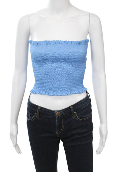 Pop Saint Barth Womens Blue Cropped Silk Tank Sleeveless Size XS