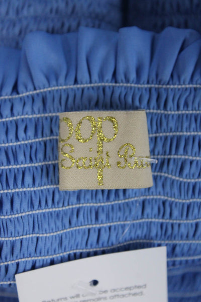 Pop Saint Barth Womens Blue Cropped Silk Tank Sleeveless Size XS