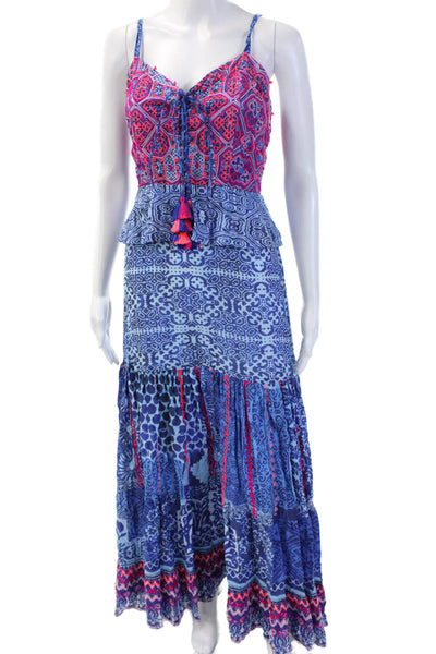 Hemant & Nandita Women Blue Maxi Sundress Sleeveless Bohemian Size M