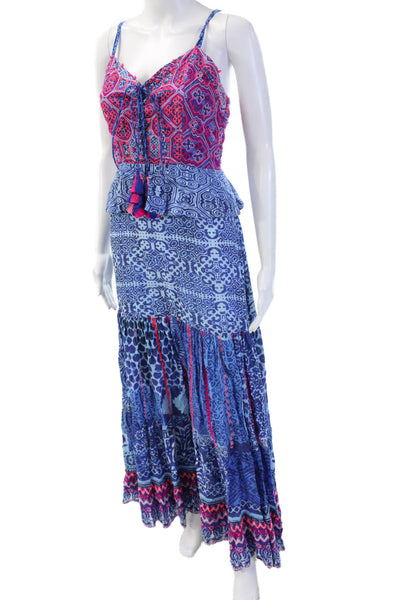 Hemant & Nandita Women Blue Maxi Sundress Sleeveless Bohemian Size M