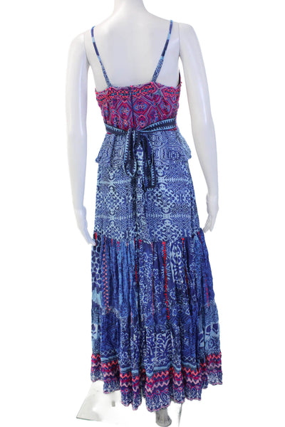 Hemant & Nandita Women Blue Maxi Sundress Sleeveless Bohemian Size M