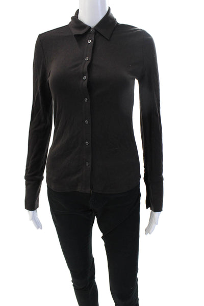 Banana Republic Women Black Collar Long Sleeve Button Up Blouse Petite Size 2XS