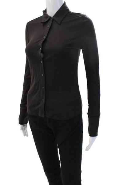 Banana Republic Women Black Collar Long Sleeve Button Up Blouse Petite Size 2XS