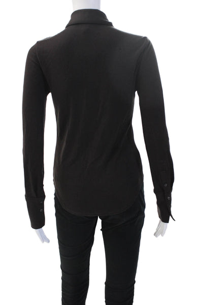 Banana Republic Women Black Collar Long Sleeve Button Up Blouse Petite Size 2XS