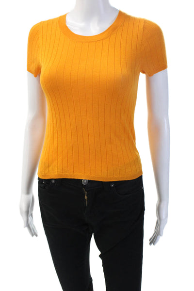 J Crew Women Orange Striped Cashmere Silk T-Shirt Short Sleeve Size XS