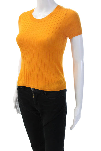 J Crew Women Orange Striped Cashmere Silk T-Shirt Short Sleeve Size XS