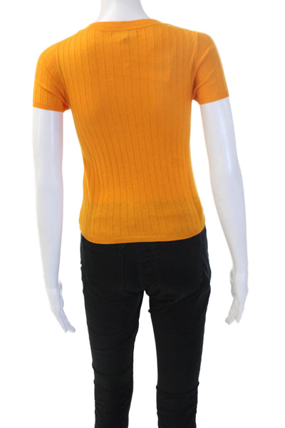 J Crew Women Orange Striped Cashmere Silk T-Shirt Short Sleeve Size XS