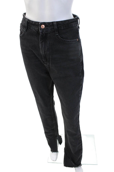 Zara Womens Straight High Rise Jeans Black Cotton Size 6