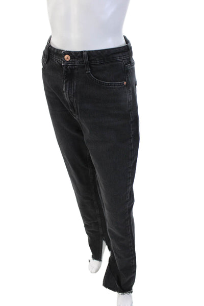 Zara Womens Straight High Rise Jeans Black Cotton Size 6