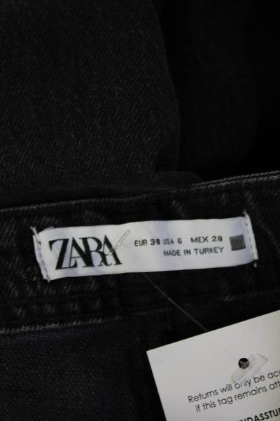 Zara Womens Straight High Rise Jeans Black Cotton Size 6