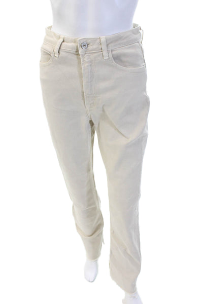 Zara Unisex Beige Denim Chino Pants High Rise Button Closure Size 4