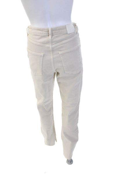 Zara Unisex Beige Denim Chino Pants High Rise Button Closure Size 4