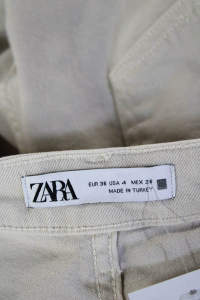 Zara Unisex Beige Denim Chino Pants High Rise Button Closure Size 4