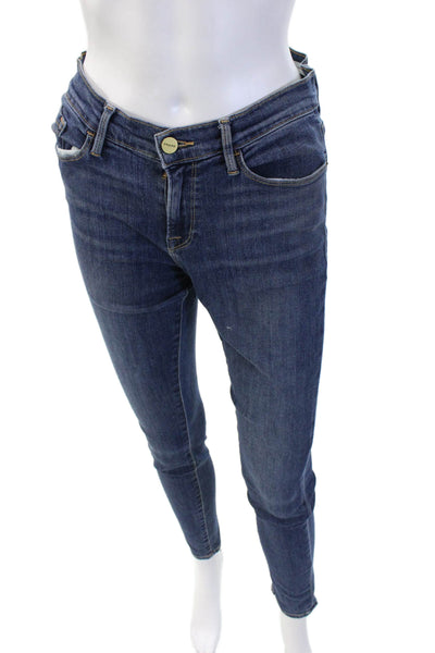 Frame Womens Skinny Ankle Jeans Dark Blue High Rise Button 30in Inseam Size 29