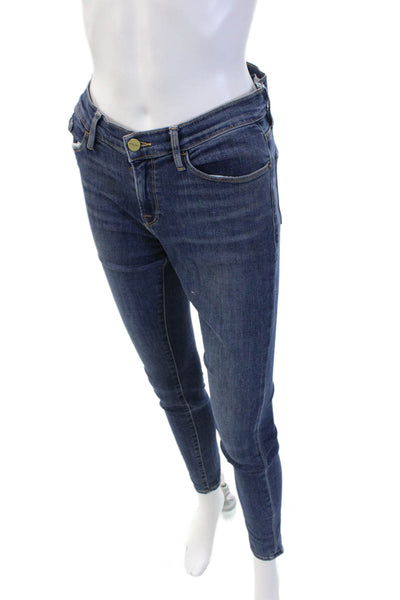 Frame Womens Skinny Ankle Jeans Dark Blue High Rise Button 30in Inseam Size 29
