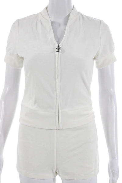 Juicy Couture Women Romper Set White 95% Polyester 5% Spandex Solid Size XS