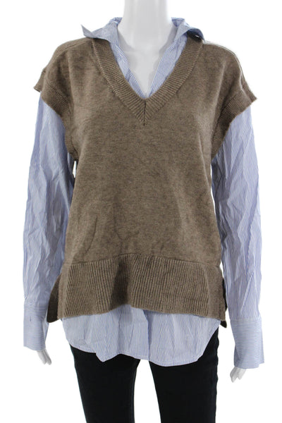 Elan Women Brown Cotton V-Neck Button Pullover Vest Preppy Size S