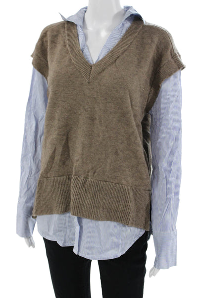 Elan Women Brown Cotton V-Neck Button Pullover Vest Preppy Size S