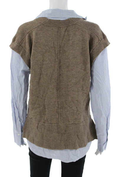 Elan Women Brown Cotton V-Neck Button Pullover Vest Preppy Size S