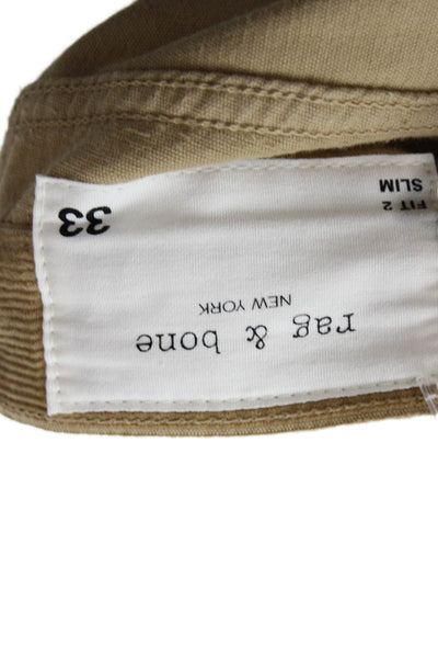 Rag & Bone Mens Cropped Khakis Brown Button Cotton Polyurethane Size 33