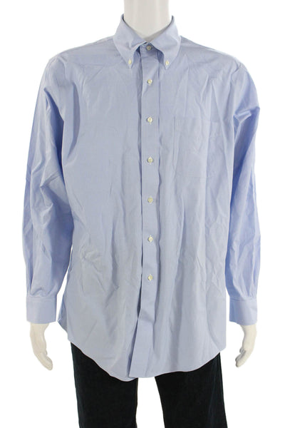 Brooks Brothers Men Light Blue Striped Cotton Button-Down Dress Shirt Size L