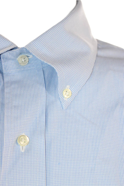 Brooks Brothers Men Light Blue Striped Cotton Button-Down Dress Shirt Size L