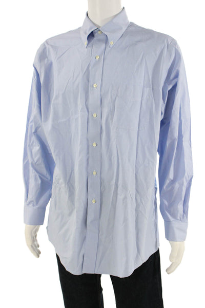 Brooks Brothers Men Light Blue Striped Cotton Button-Down Dress Shirt Size L
