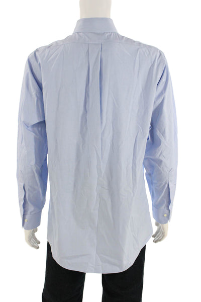Brooks Brothers Men Light Blue Striped Cotton Button-Down Dress Shirt Size L